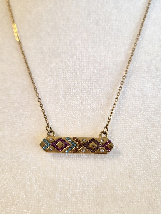 Plunder Jewelry - Plunder "Ella" Gold Bar Necklace with Pink and Blue Accents Non Tarnish